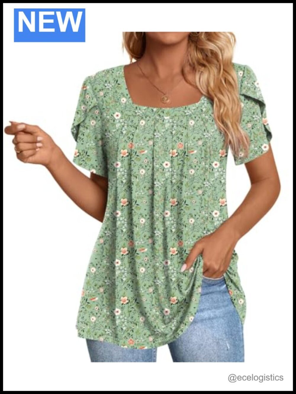 Stretchy Tunics Short Sleeve Blouses Summer Tops Square Neck